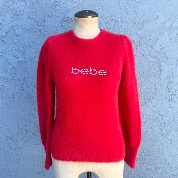 Bebe Fuzzy Sweater y2k style Medium in Red - Picture 11 of 12